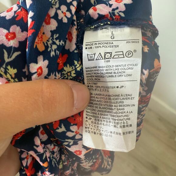 Banana Republic Navy Blue Floral Print Wrap Top Blouse Size Large - Picture 4 of 5